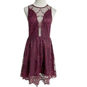 For Love & Lemons Size Small Dress Sleeveless Mesh Lace Burgundy